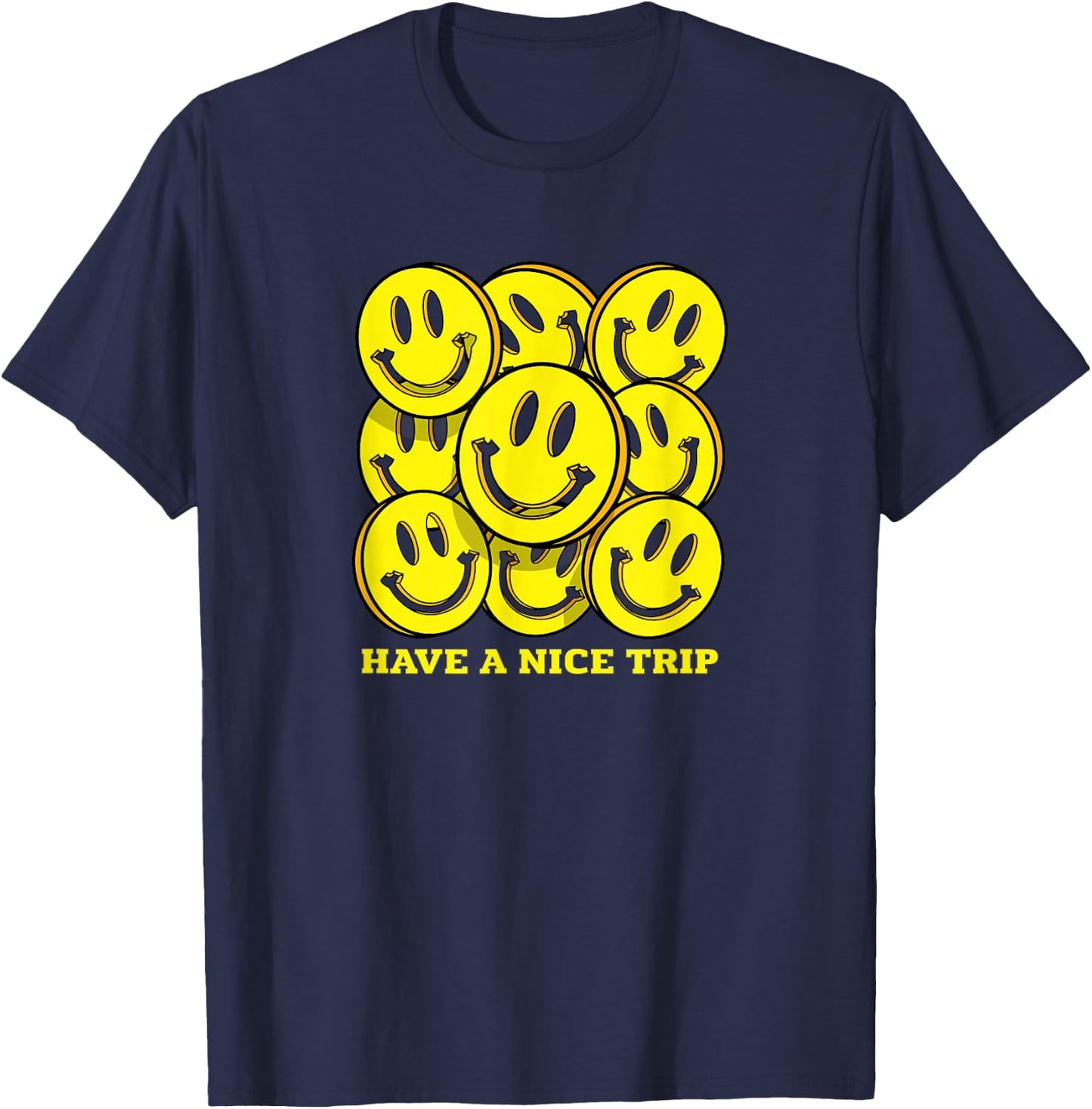 Tech Party, EDM Event, Acid House Smile, Bon Voyage , Black, S T-Shirt - T-Shirt | Navy