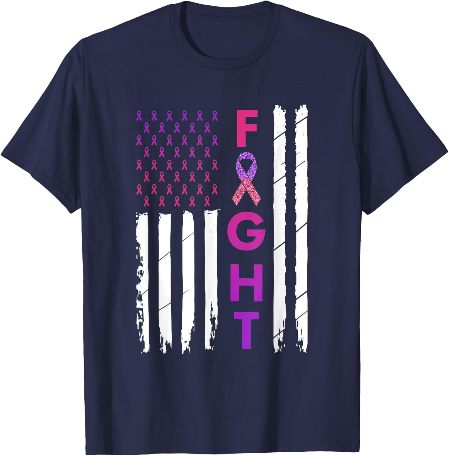 Breast Cancer & Domestic Violence Awareness Fight Survivor T-Shirt - T-Shirt | Navy