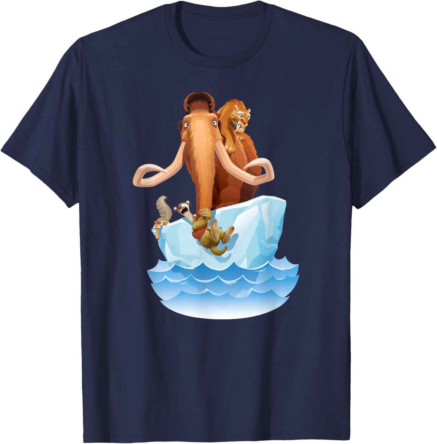 Ice Age Manfred Diego Sid and Scrat on Iceberg T-Shirt - T-Shirt | Navy