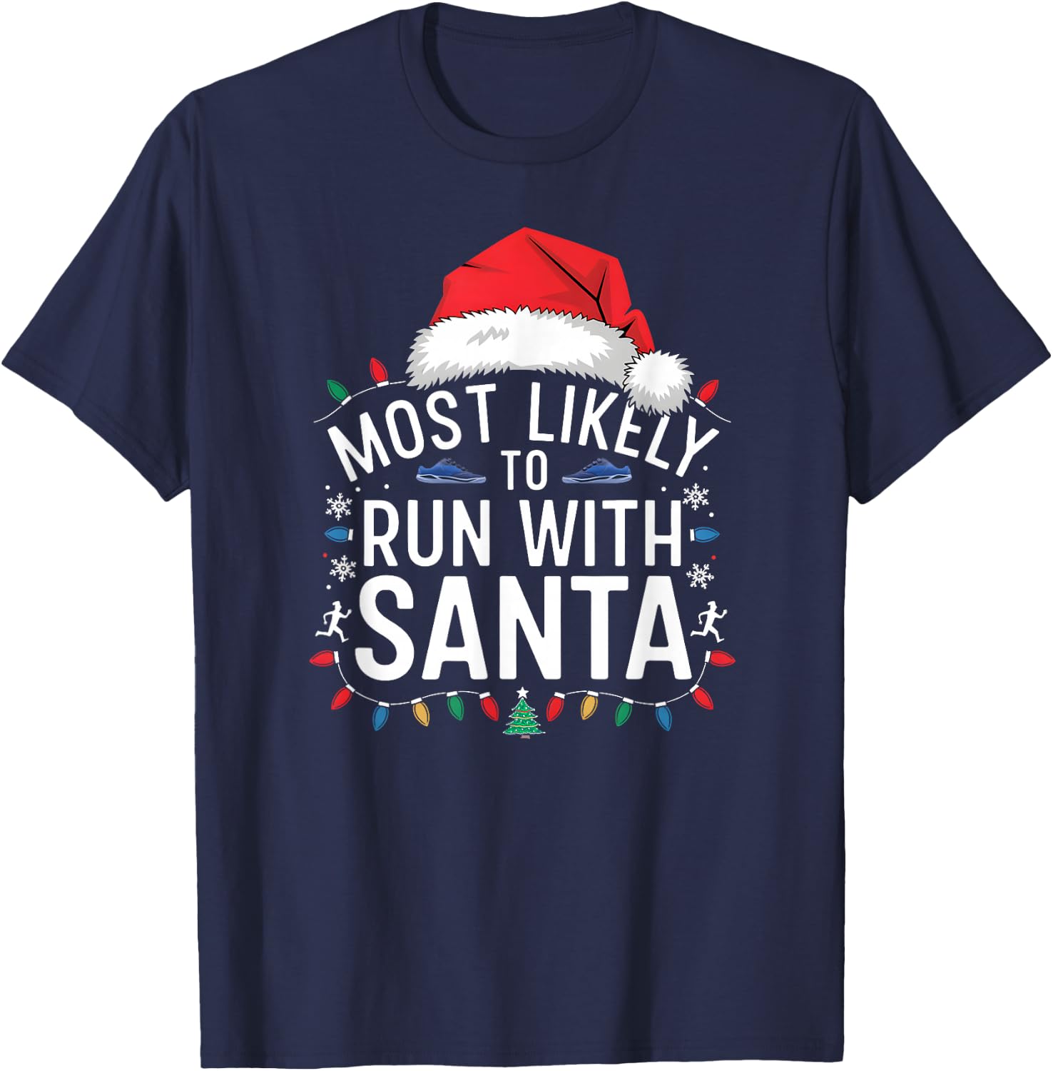 Most Likely to Run with Santa Christmas Runner Fun T-Shirt - T-Shirt | Navy