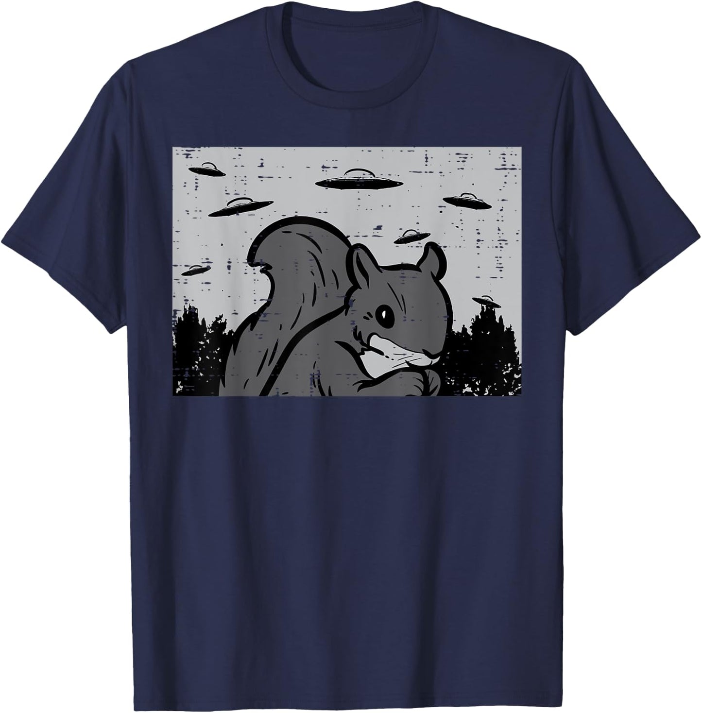 Squirrel UFOs Alien Vintage Animal Rodent Men Women Kids T-Shirt - T-Shirt | Navy