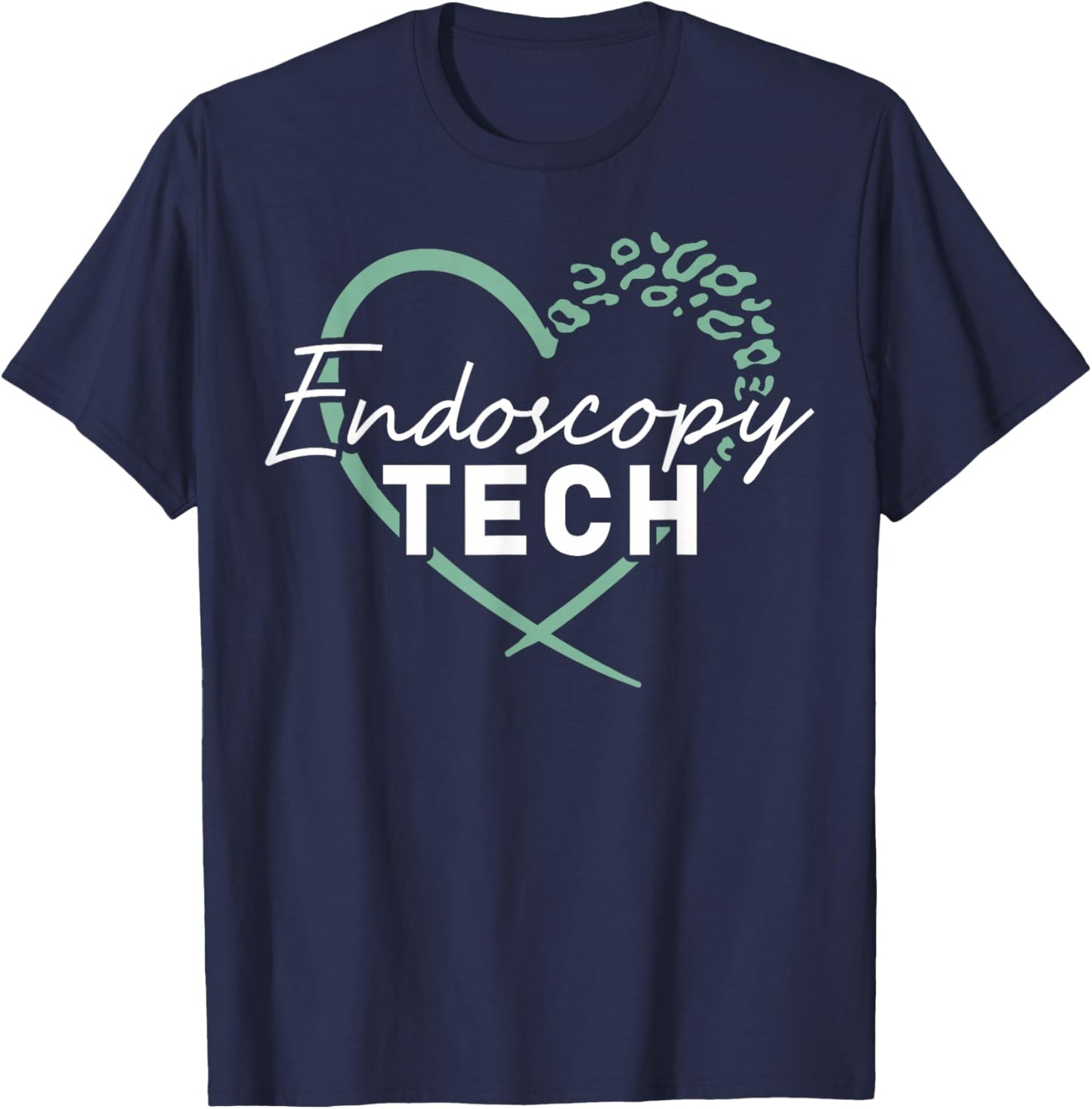 Endoscopy Tech Technician Heart Leopard T-Shirt - T-Shirt | Navy