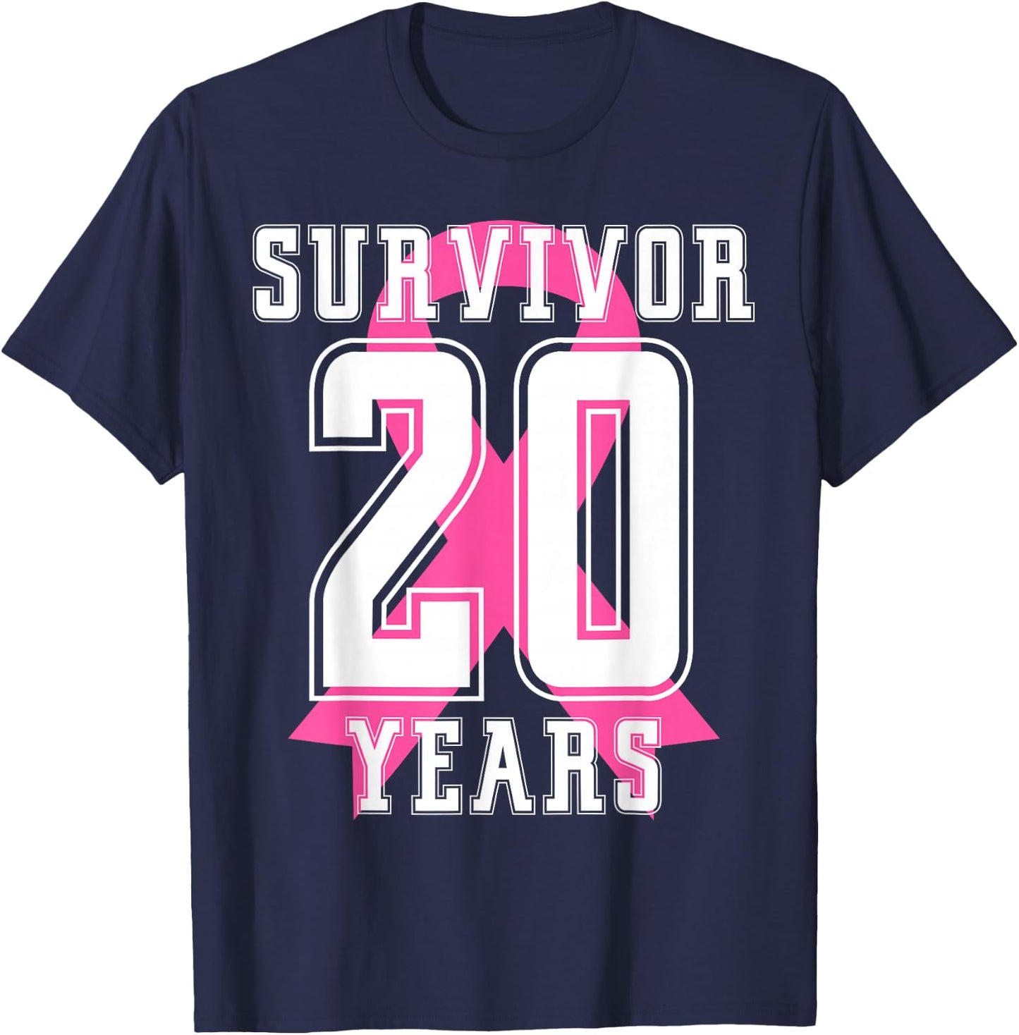 20 Years Free Survivor Breast Cancer Awareness Pink Ribbon T-Shirt - T-Shirt | Navy