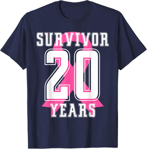 20 Years Free Survivor Breast Cancer Awareness Pink Ribbon T-Shirt - T-Shirt | Navy