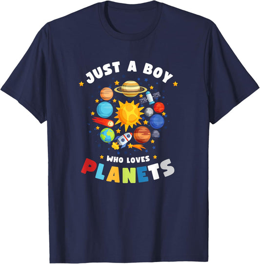 Just a Boy Who Loves Planets - Space Enthusiast Solar System T-Shirt - T-Shirt | Navy