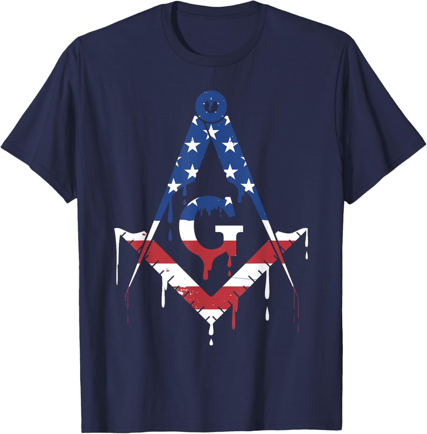 Freemason Masonic Freemasonry American Flag USA Drip T-Shirt - T-Shirt | Navy