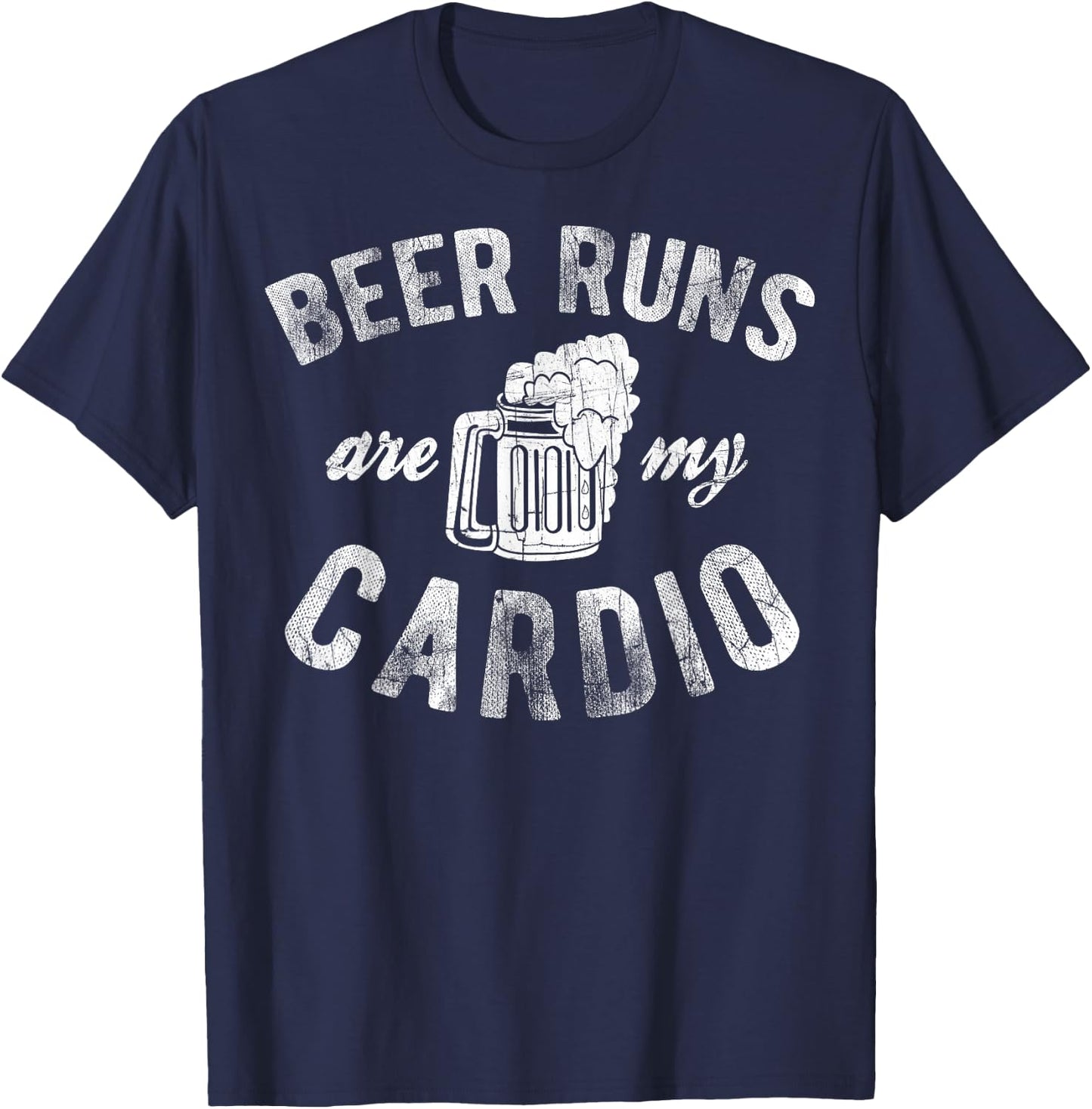 Beer Runs Are My Cardio Mug With Foam Graphic T-Shirt - T-Shirt | Navy