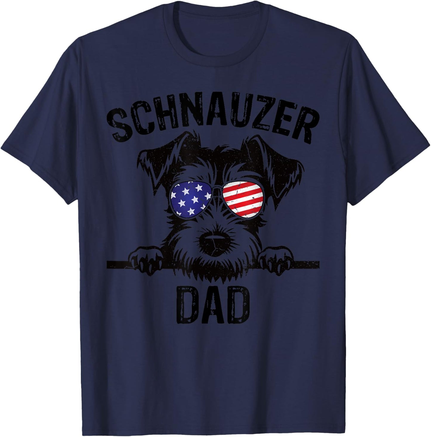 Schnauzer Dad Father Day Dog Wearing USA Flag Sunglasses T-Shirt - T-Shirt | Navy