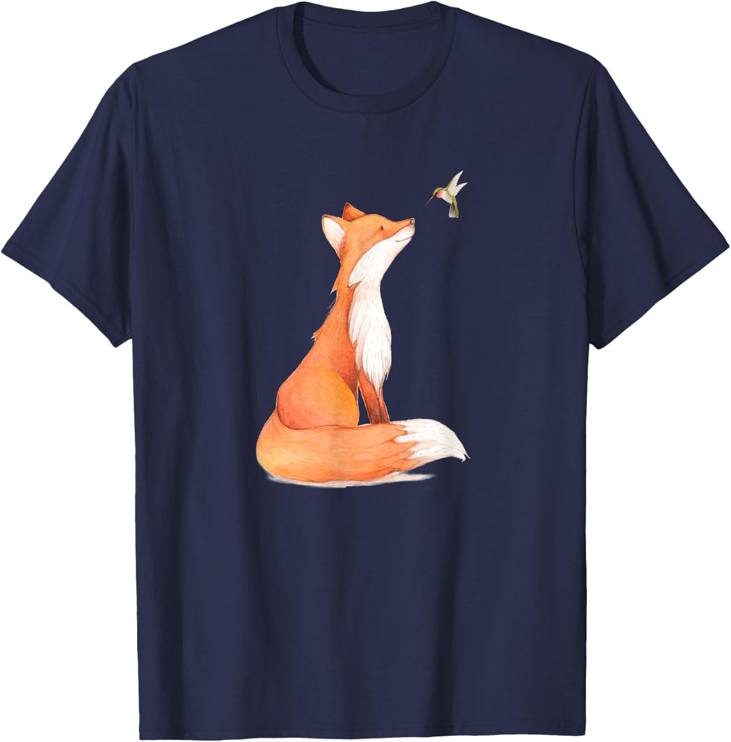 The Cute Fox And Hummingbird Vintage Retro Gift Lover T-Shirt - T-Shirt | Navy