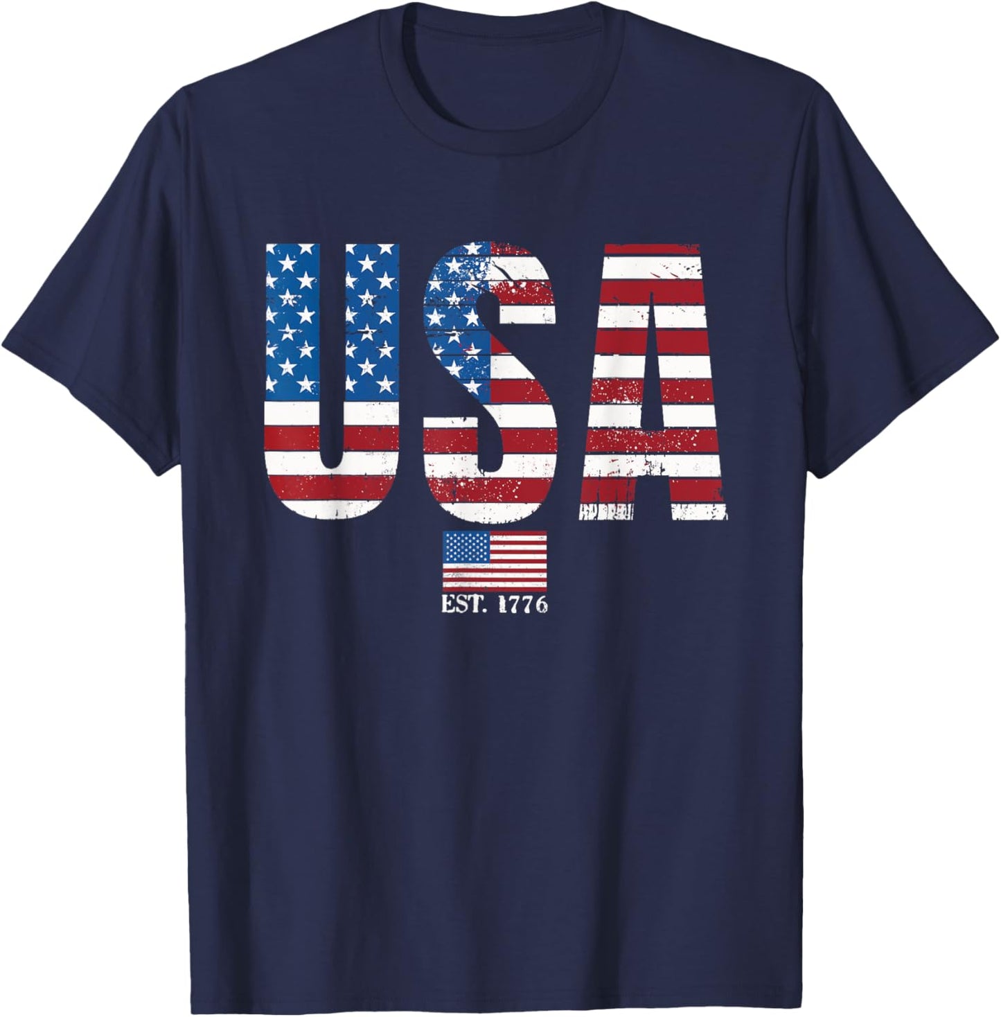 USA Patriotic American Flag 4th of July America Est 1776 T-Shirt - T-Shirt | Navy