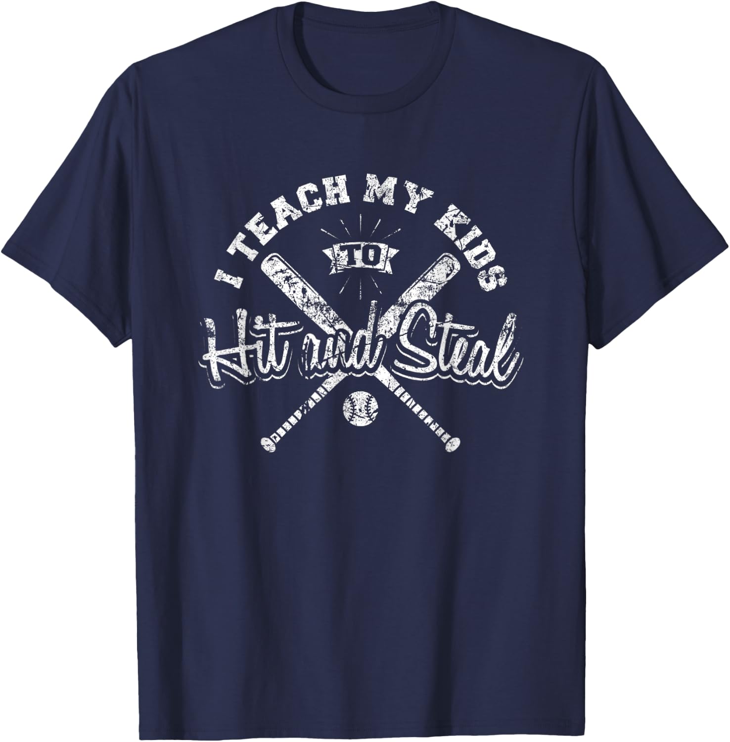 I Teach My Kids To Hit and Steal Funny Baseball Vintage T-Shirt - T-Shirt | Navy
