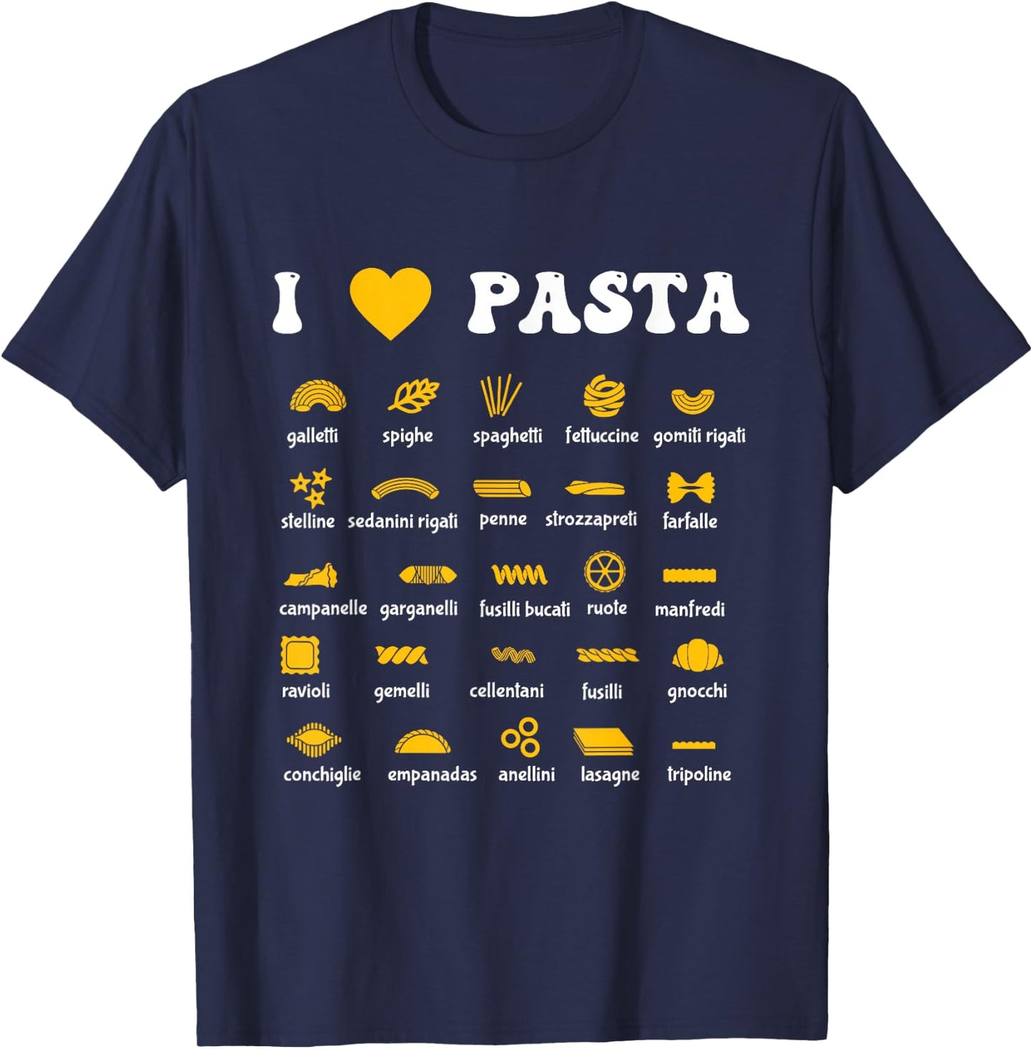 Pasta Varieties Spaghetti Noodles Italy Gift Pasta , black, s T-Shirt - T-Shirt | Navy