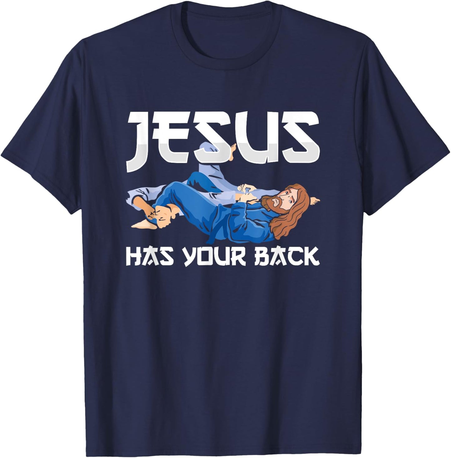 Jesus Has Your Back BJJ Jiujitsu Brazilian Jiu Jitsu T-Shirt - T-Shirt | Navy