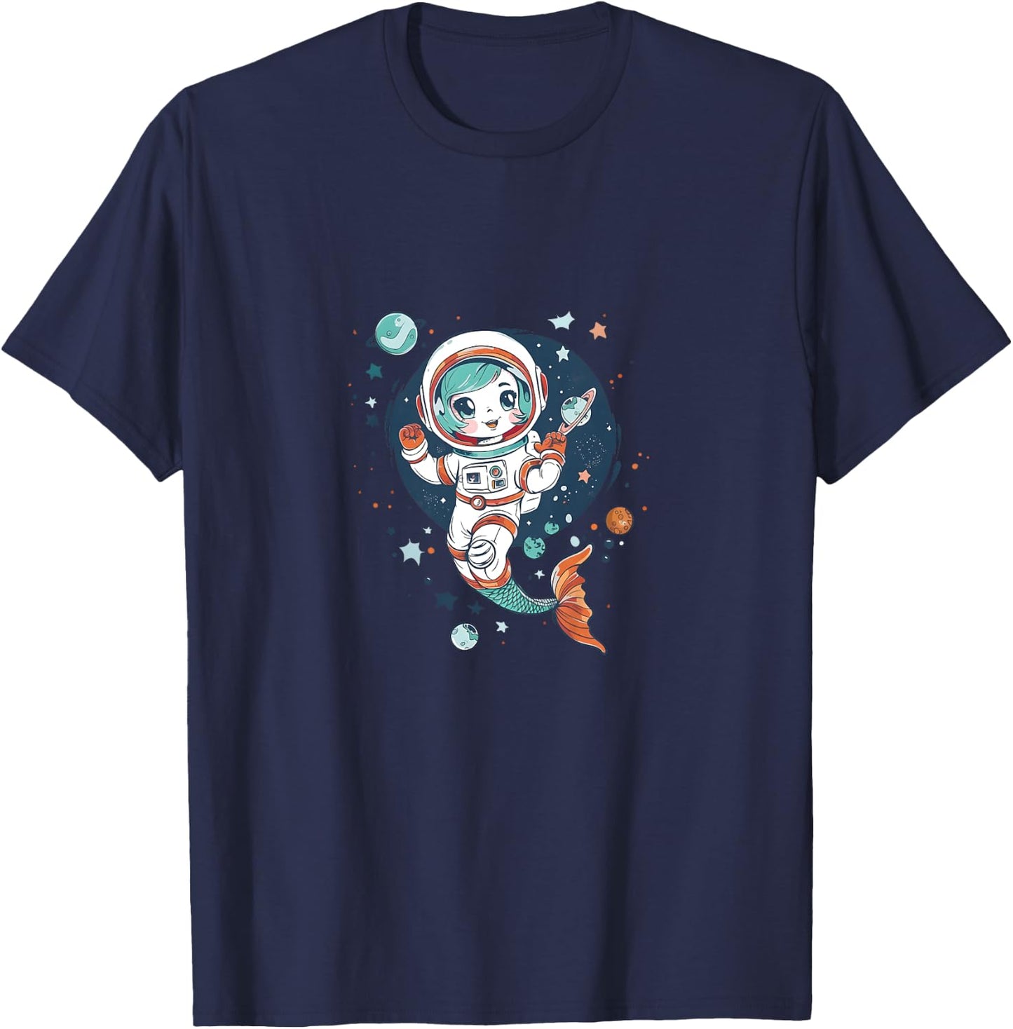 Cute Astronaut Mermaid in Space Funny Planetary Kids T-Shirt - T-Shirt | Navy