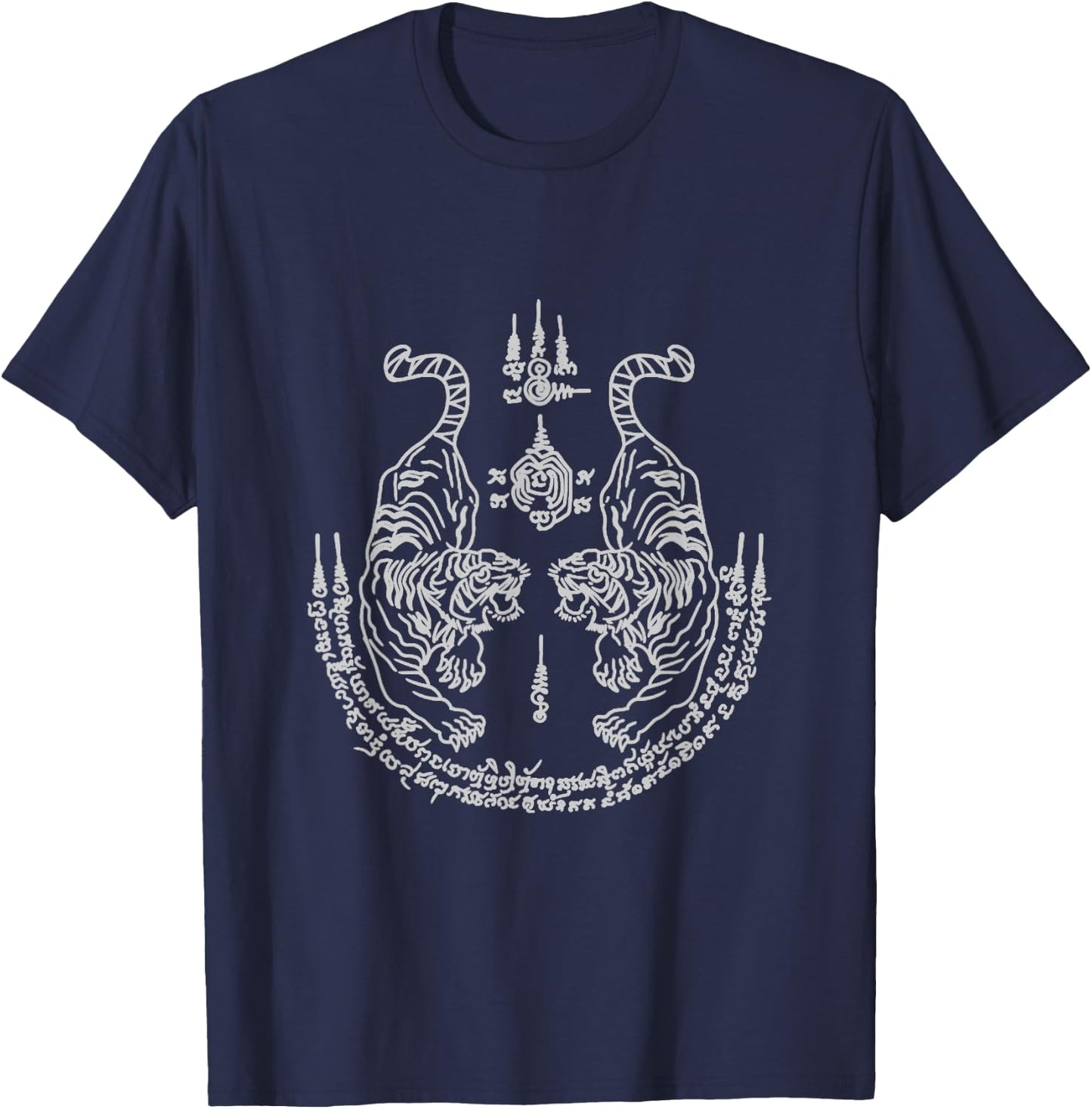 Sak Yant Muay Thai Art Tattoo Twin Tiger Kickboxing Thailand T-Shirt - T-Shirt | Navy