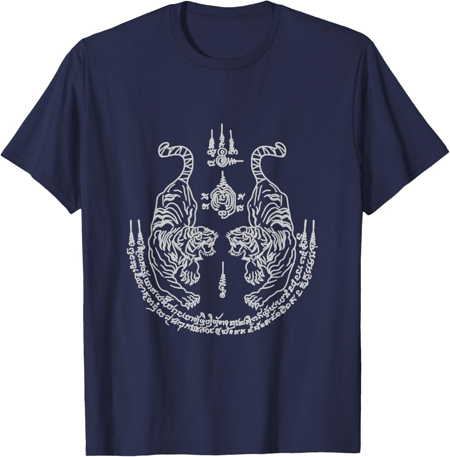 Sak Yant Muay Thai Art Tattoo Twin Tiger Kickboxing Thailand T-Shirt - T-Shirt | Navy