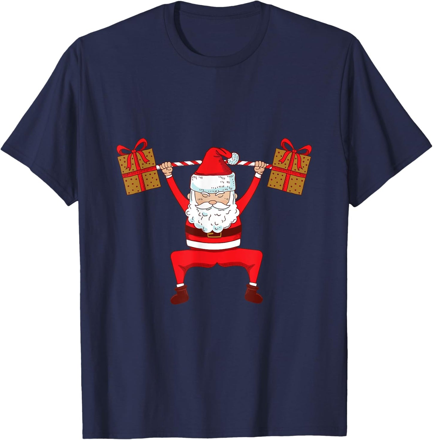 Santa Weight Lifting Christmas Exercise Gym T-Shirt - T-Shirt | Navy