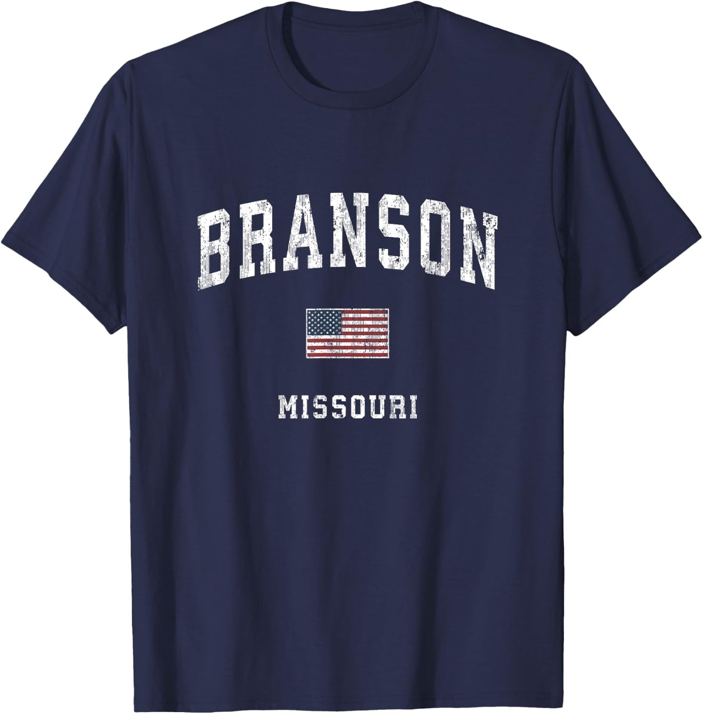 Branson Missouri MO Vintage American Flag Sports Design Kids Men T-Shirt - T-Shirt | Navy