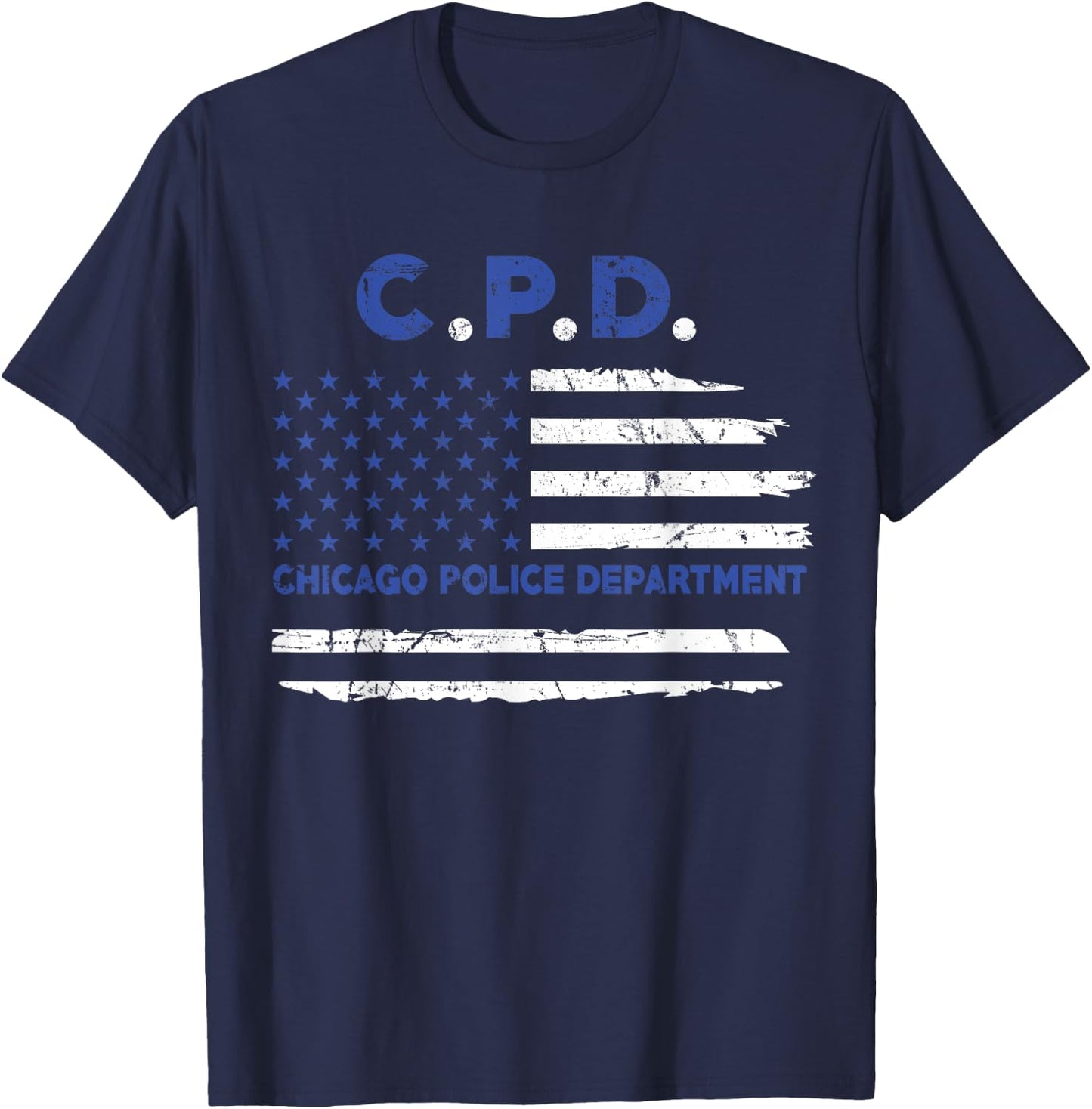 Chicago Police Officer American Flag Thin Blue Line Men T-Shirt - T-Shirt | Navy