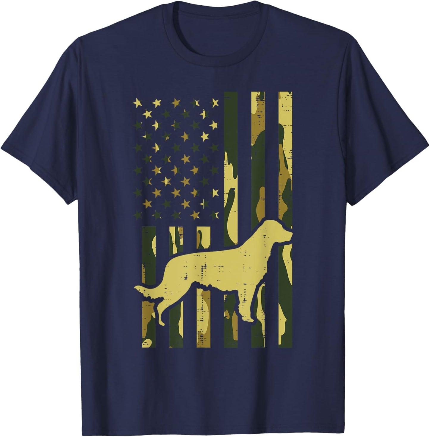 Camo US Flag Golden Retriever Vintage Pet Dog Patriotic Gift Women Kids Men T-Shirt - T-Shirt | Navy