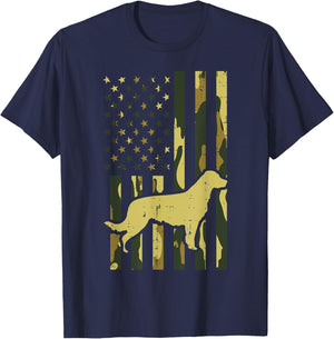 Camo US Flag Golden Retriever Vintage Pet Dog Patriotic Gift Women Kids Men T-Shirt - T-Shirt | Navy