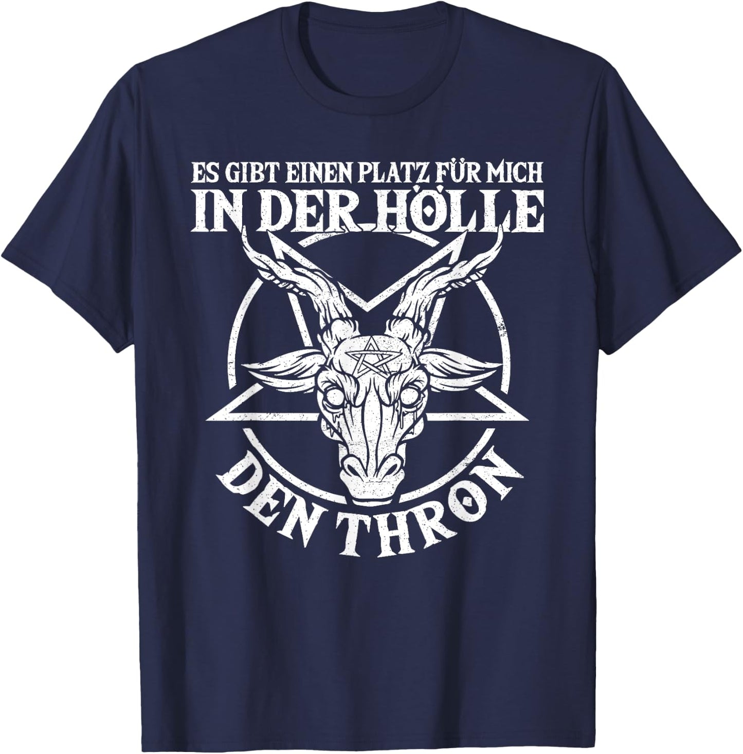 Baphomet & Satan with German Text "Platz In Der Hölle", Occult & Gothic, black, s T-Shirt - T-Shirt | Navy