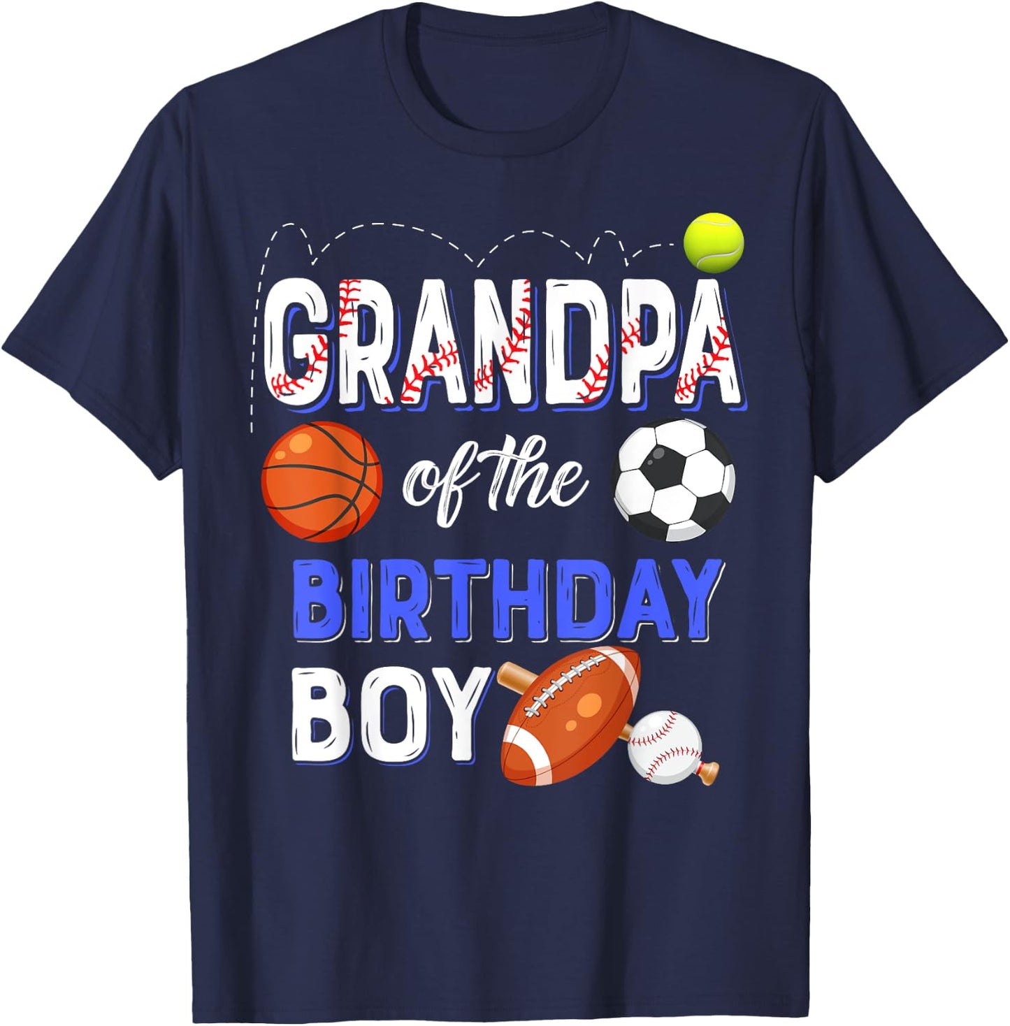 Grandpa Of The Birthday Boy Sports 1st Family Matching Party T-Shirt - T-Shirt | Navy