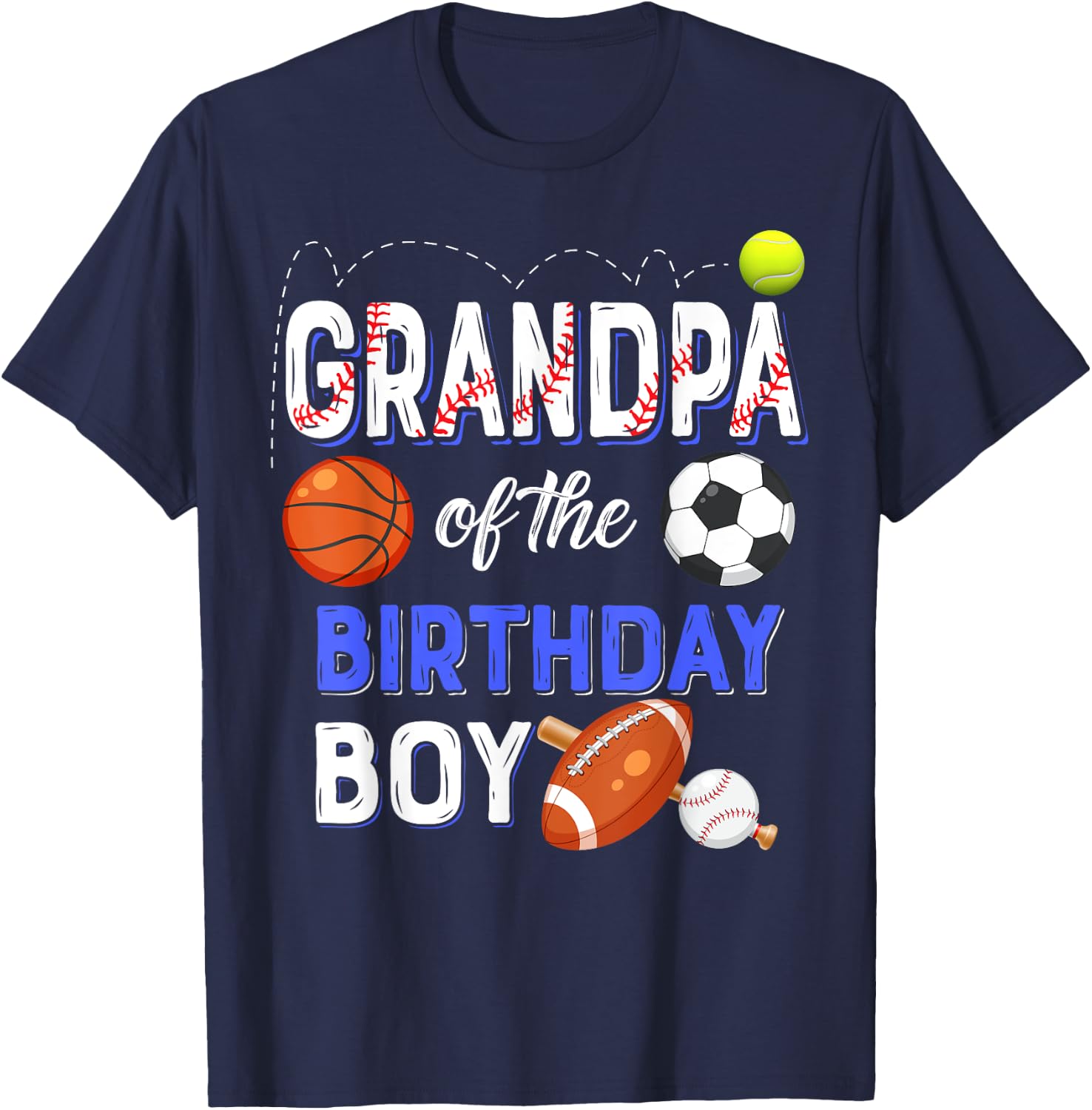Grandpa Of The Birthday Boy Sports 1st Family Matching Party T-Shirt - T-Shirt | Navy