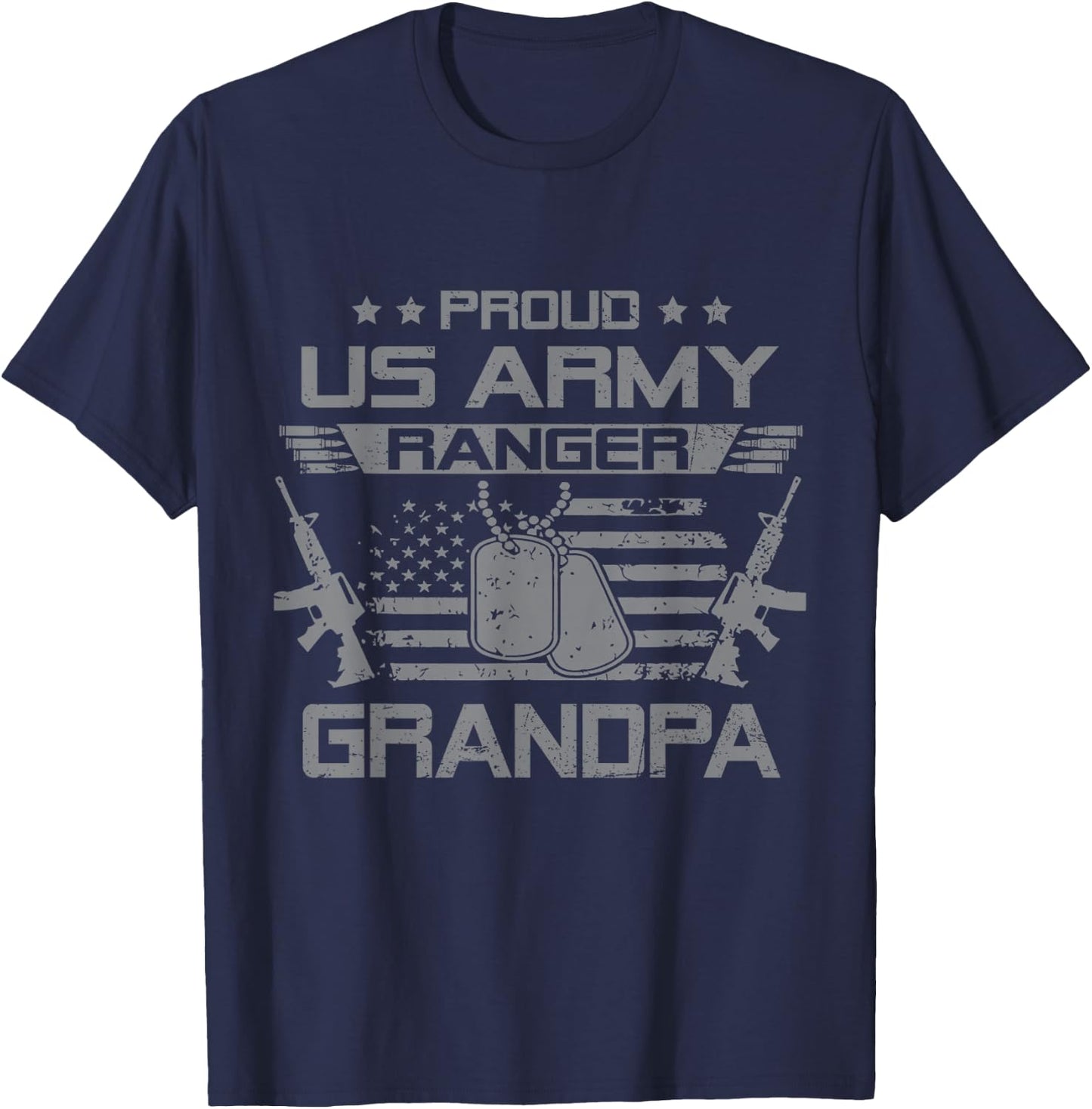 Proud US Army Ranger Grandpa Flag American USA Military T-Shirt - T-Shirt | Navy