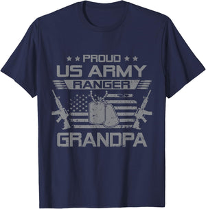 Proud US Army Ranger Grandpa Flag American USA Military T-Shirt - T-Shirt | Navy