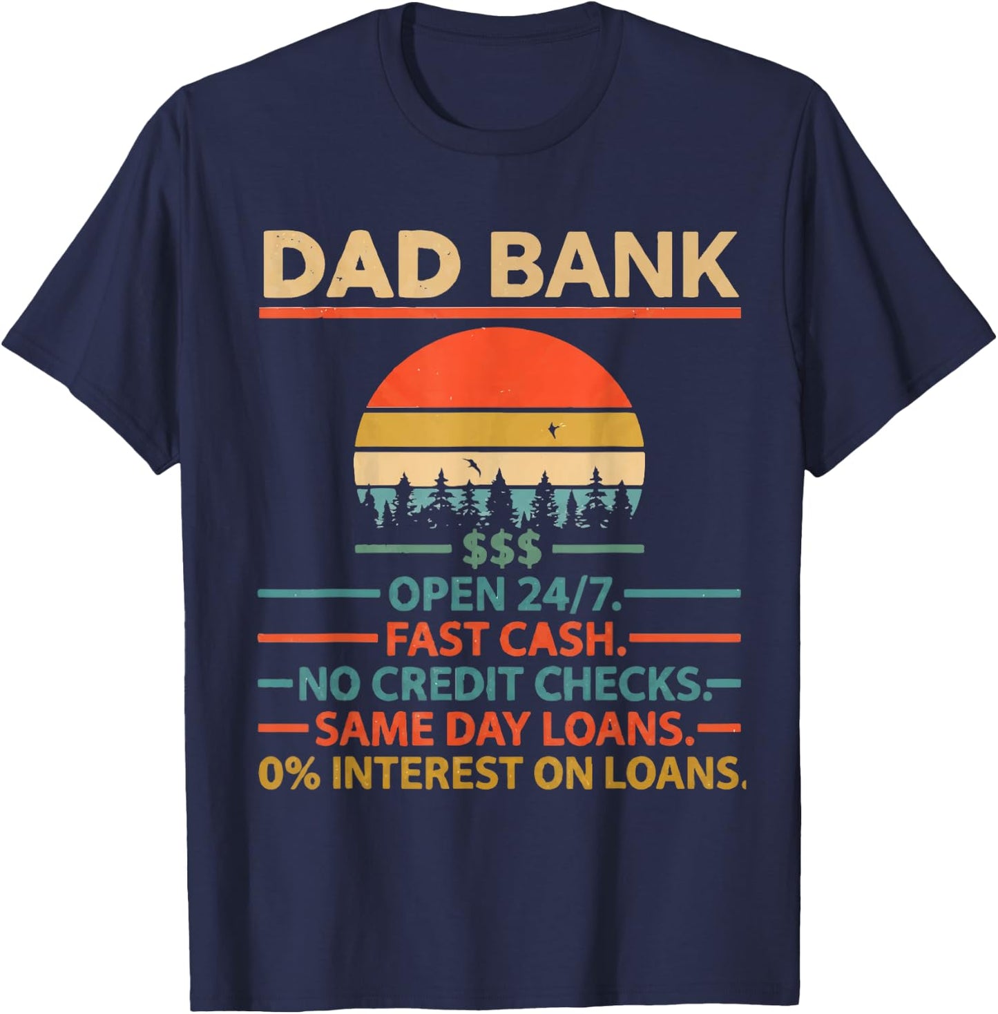 Vintage Dad Bank No Credit Checks Funny Father's Day T-Shirt - T-Shirt | Navy