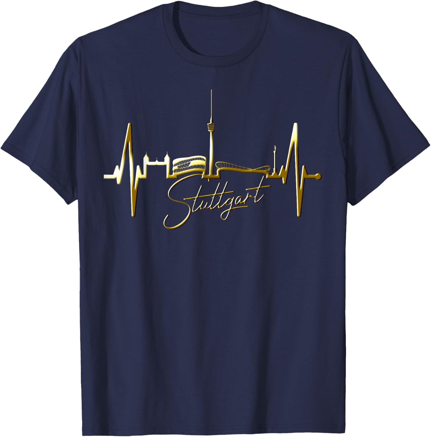 Stuttgart Skyline Herzschlag Fan Herz Liebe I Love Stuttgart T-Shirt - T-Shirt | Navy