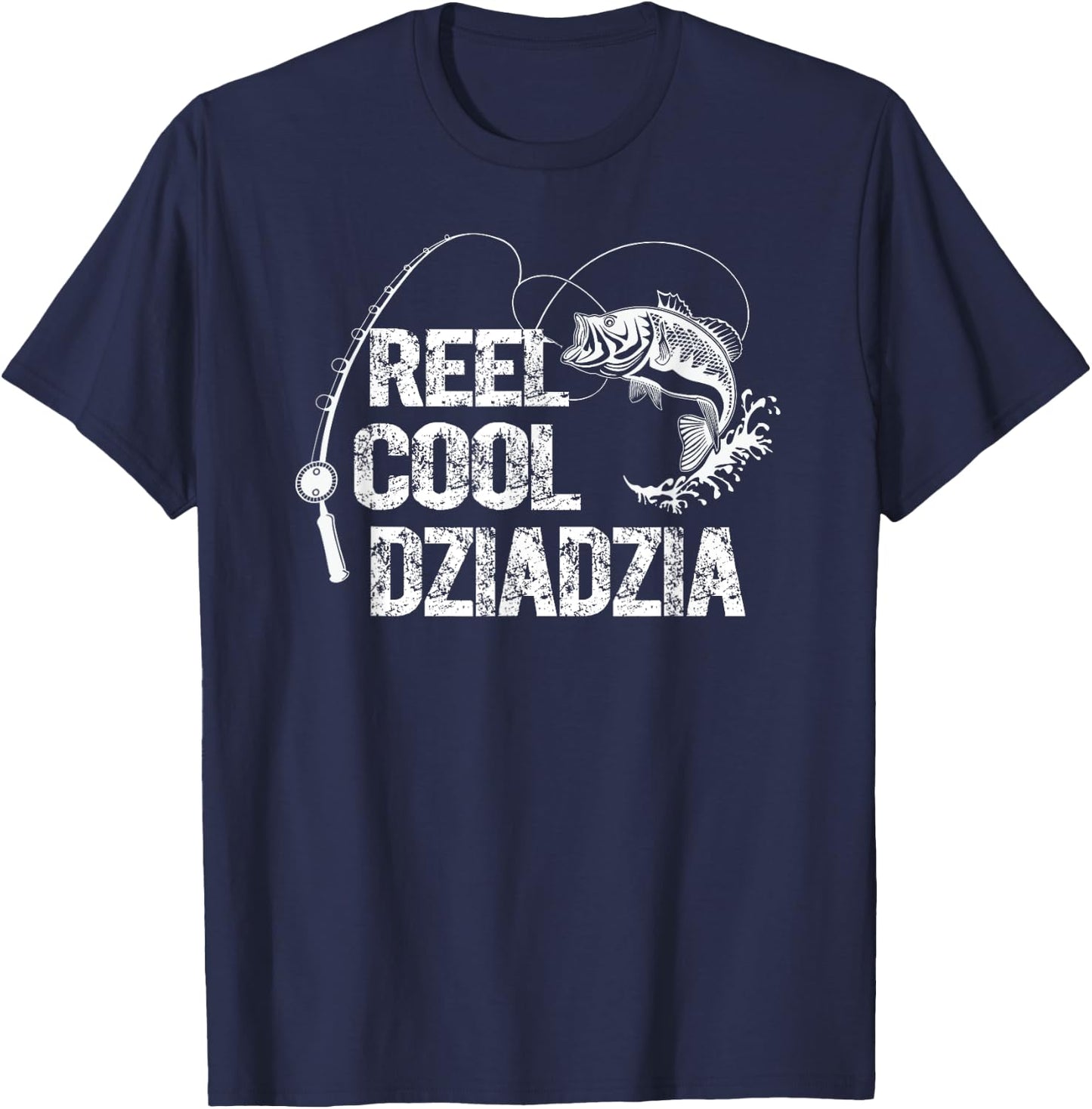 Reel Cool Dziadzia Design with Fish and Fishing Rod Grandpa T-Shirt - T-Shirt | Navy