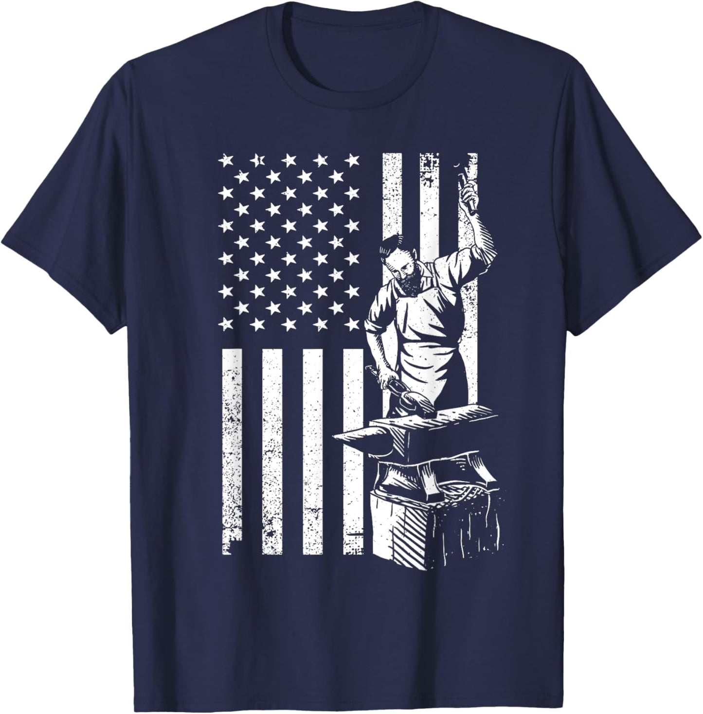 Cool US Flag Blacksmith Art Women Blacksmith Forging T-Shirt - T-Shirt | Navy