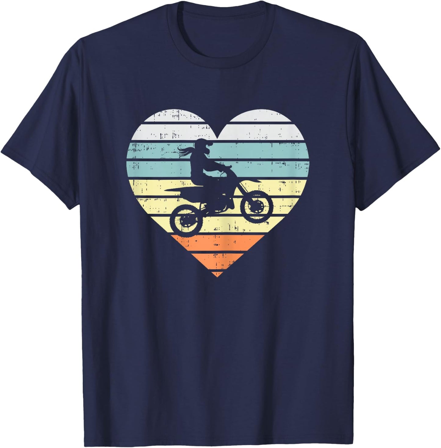 Dirt Biker Girl Heart Retro Motocross Racing Riding Gift T-Shirt - T-Shirt | Navy