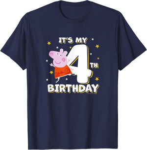 Peppa Pig It's My 4th Birthday Holiday Stars Celebration T-Shirt - T-Shirt | Navy