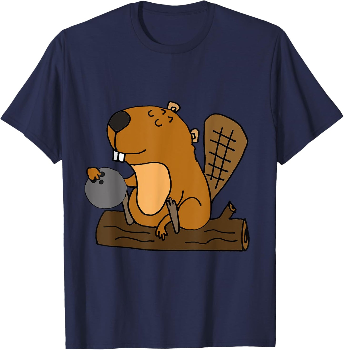SmileteesAnim Funny Beaver Bowling Cartoon T-Shirt - T-Shirt | Navy