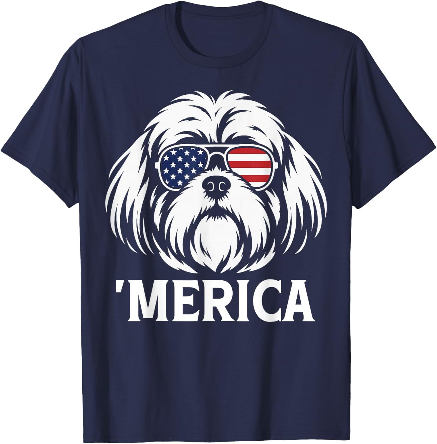 Patriotic Shih Tzu Dog 'Merica American Flag USA 4th of July T-Shirt - T-Shirt | Navy