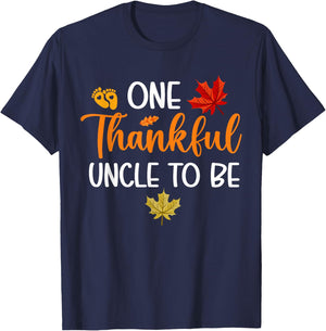Thanksgiving Pregnancy Announcement Family Outfits One Thankful Uncle To Be Black Women's Small Modern Classic Thanksgiving Letter Print T-Shirt - T-Shirt | Navy