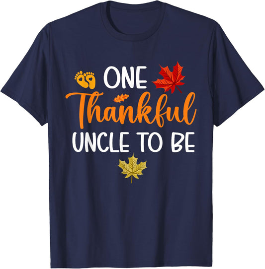 Thanksgiving Pregnancy Announcement Family Outfits One Thankful Uncle To Be Black Women's Small Modern Classic Thanksgiving Letter Print T-Shirt - T-Shirt | Navy