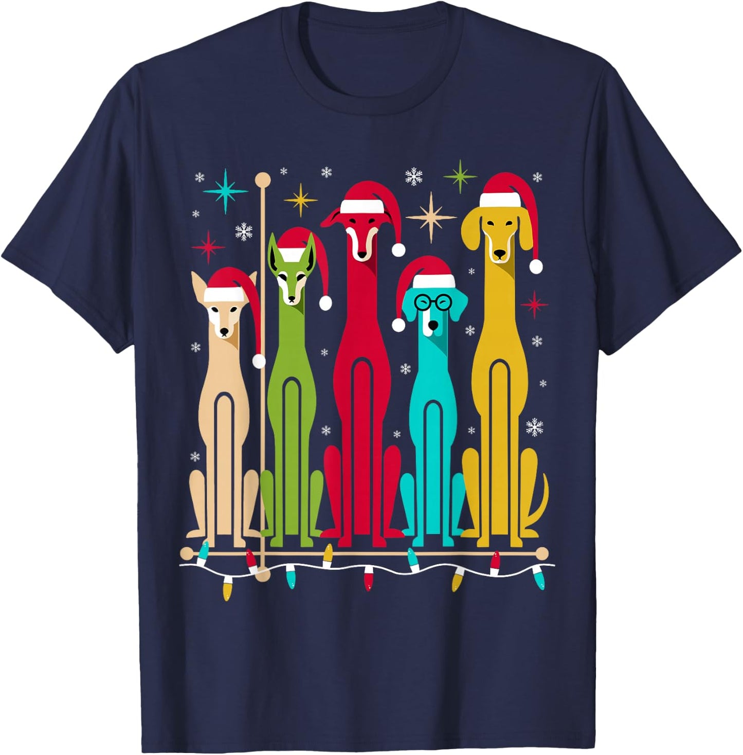 Retro Mid-Century Modern Dogs 50s 60s Style Christmas T-Shirt - T-Shirt | Navy