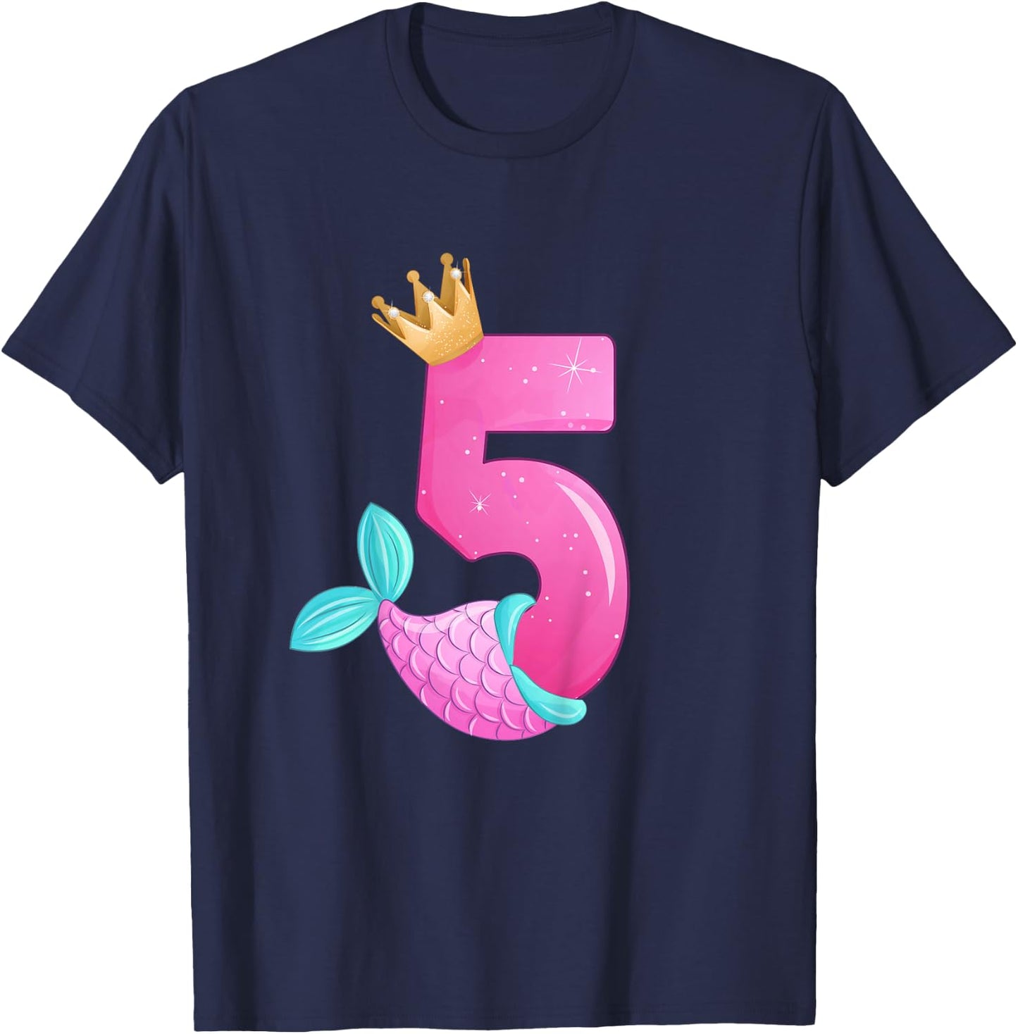 Birthday Girl 5 years old, Mermaid Fin, Number 5 T-Shirt - T-Shirt | Navy