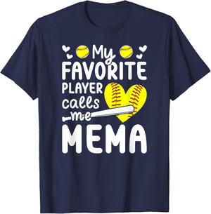 My Favorite Softball Player Calls Me Mema Softball Mema T-Shirt - T-Shirt | Navy