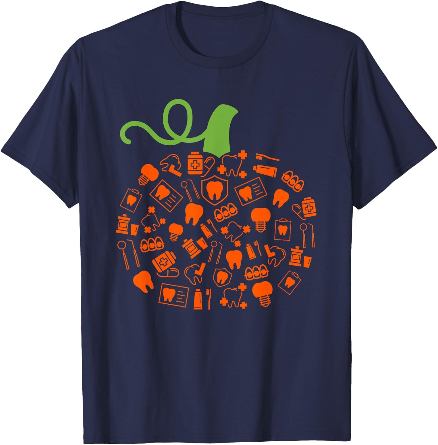 Teeth Ghost Pumpkin Witch Dental Halloween Dentist Dental T-Shirt - T-Shirt | Navy
