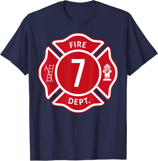 Kids Fire Truck 7th Birthday Boy Firefighter 7 Year Old T-Shirt - T-Shirt | Navy