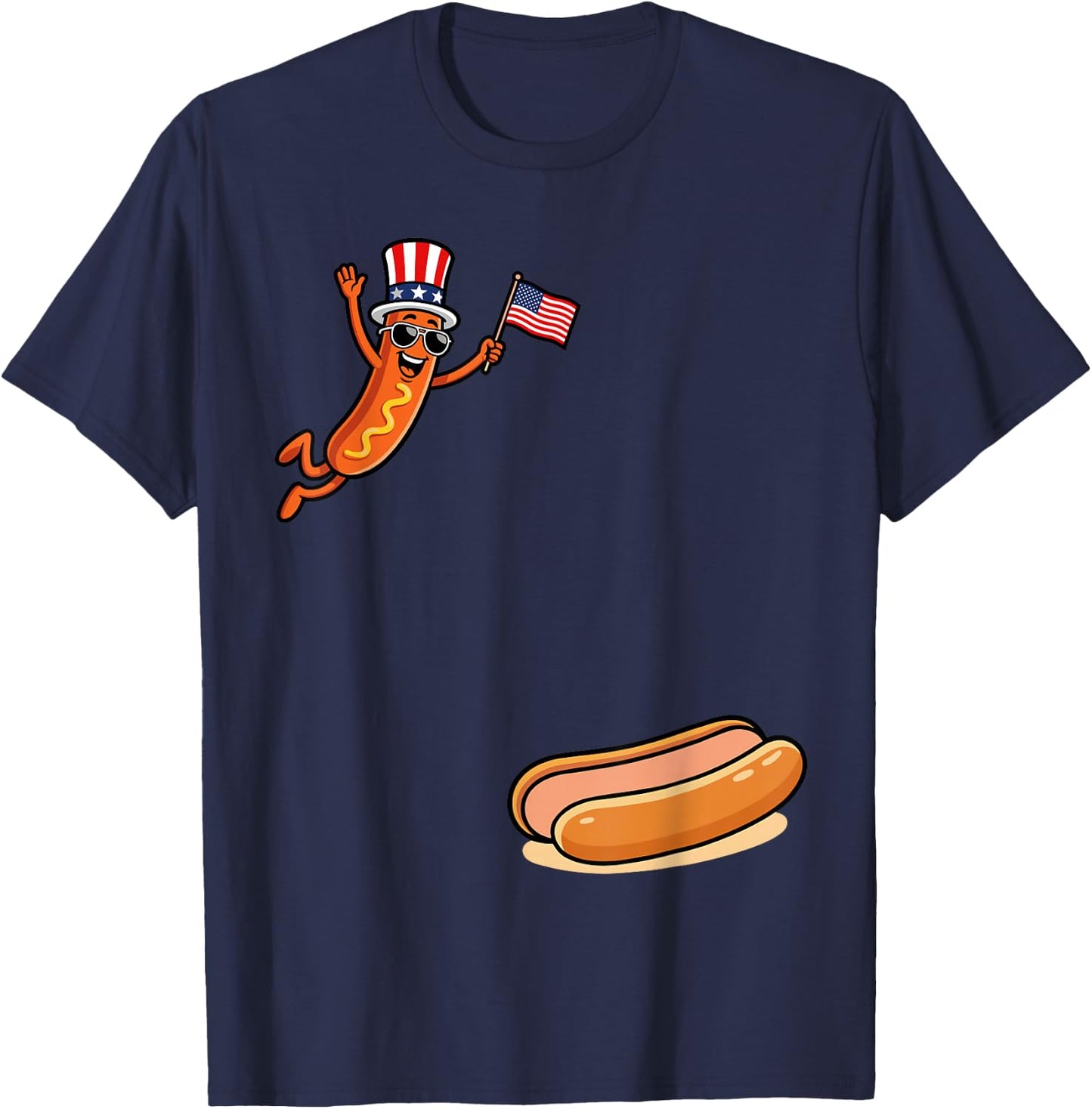 Hotdog Freedom Dive Funny Uncle Sam Hot Dog Jumping Into Bun T-Shirt - T-Shirt | Navy
