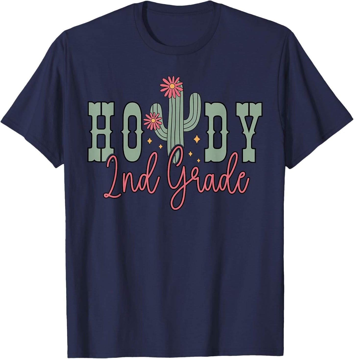 Howdy 2nd Grade Cactus Western Second Grade Teacher Kids T-Shirt - T-Shirt | Navy