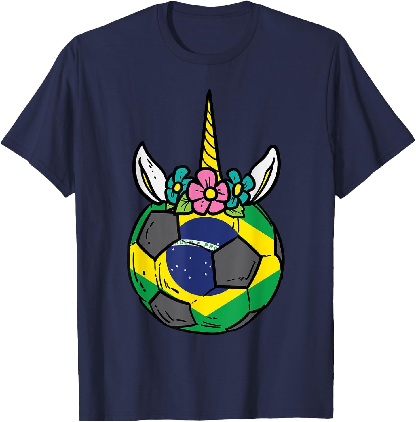 Unicorn Head Brazil Flag Brazilian Soccer Girls Kids Toddler T-Shirt - T-Shirt | Navy