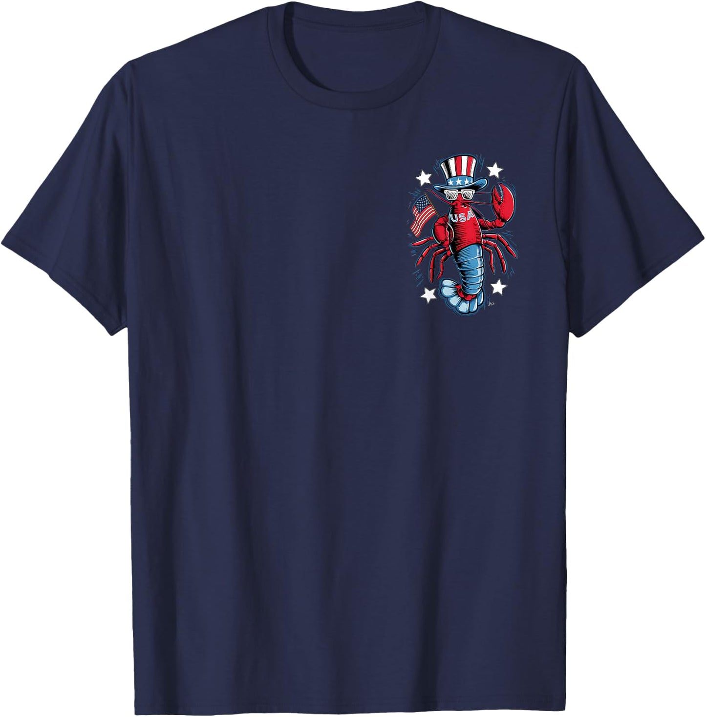 Pocket & Back Salty USA Beachwear July 4th Vintage Lobster T-Shirt - T-Shirt | Navy