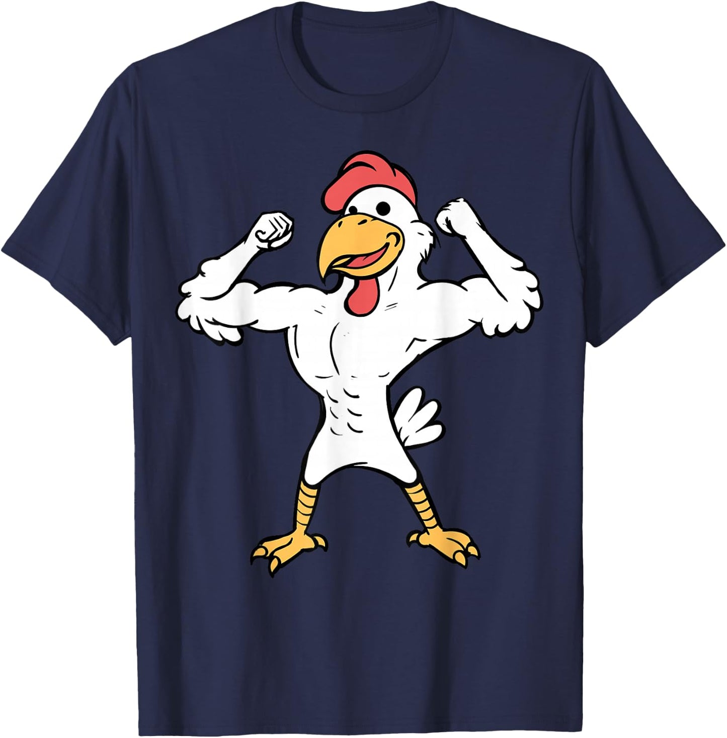 Muscle Chicken Muscle Chicken Flexing Fitness Cartoon T-Shirt - T-Shirt | Navy